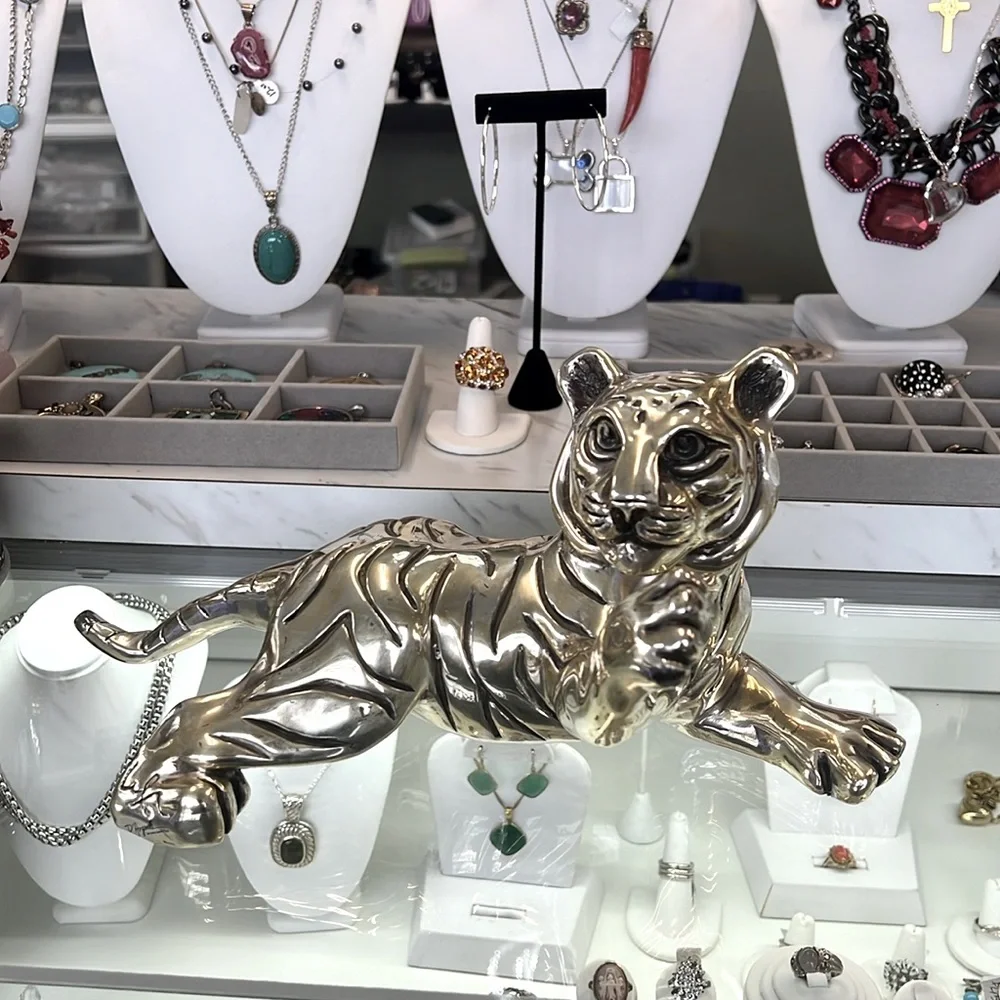 Official D’Argenta Silver Bengal Tiger Cub Statue artist Ricardo del Rio.mint